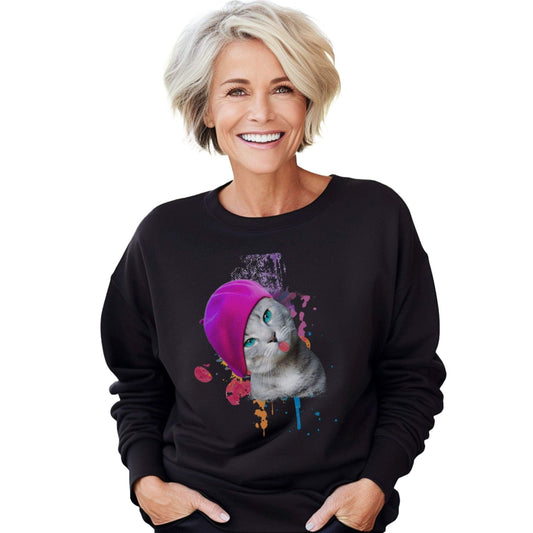 Black Beret Girl Cat themed Unisex Sweatshirt