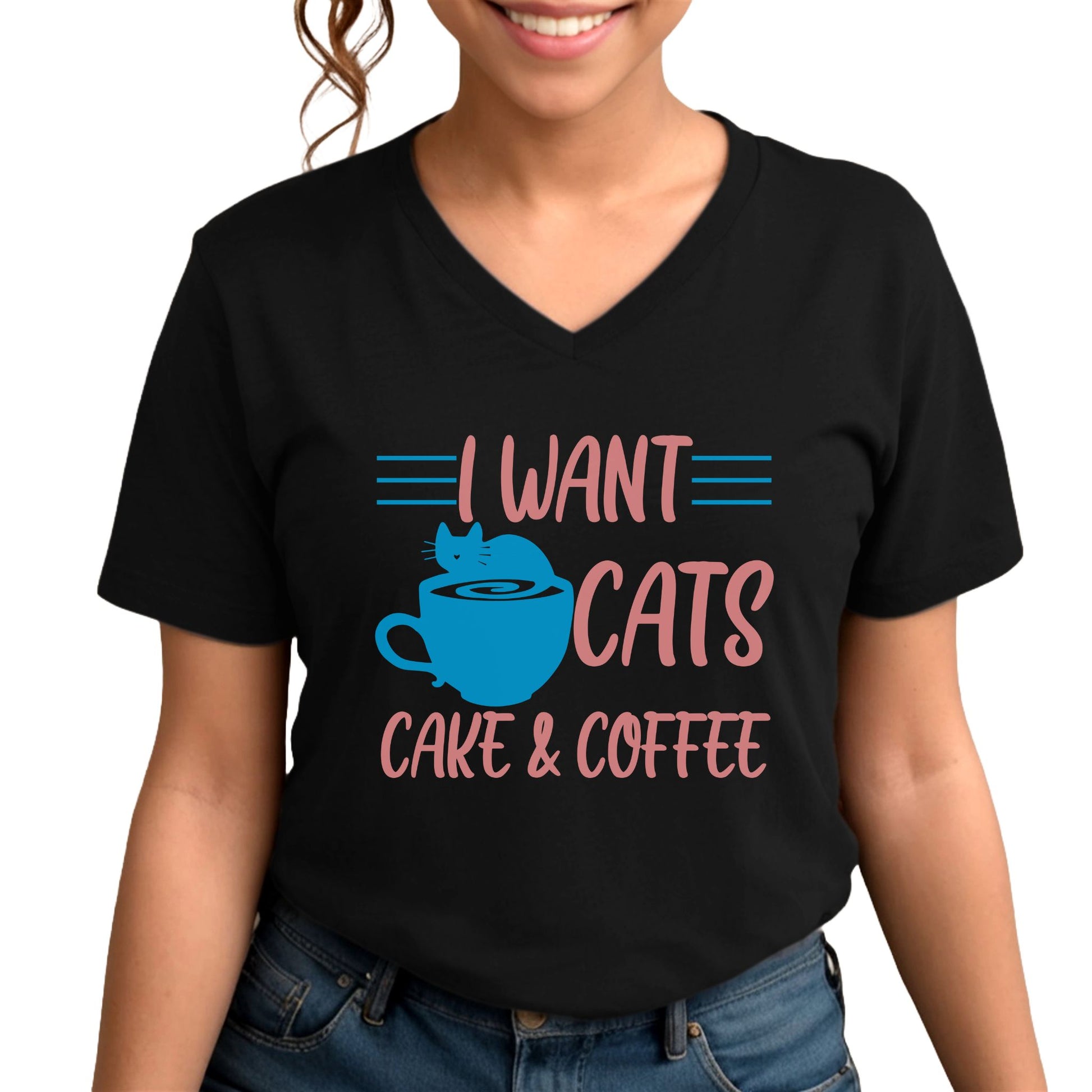 Black Cats Coffee & Cake V-Neck T-Shirt Unisex