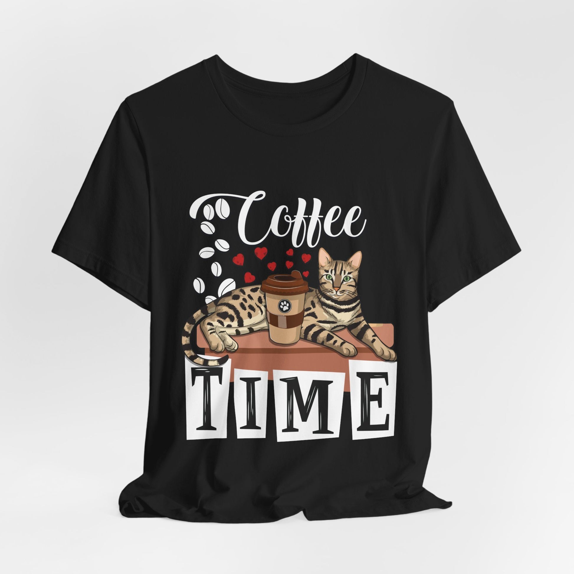 Black Coffee_Beans_Love_Hearts_T-Shirt_Unisex Bengal Cat