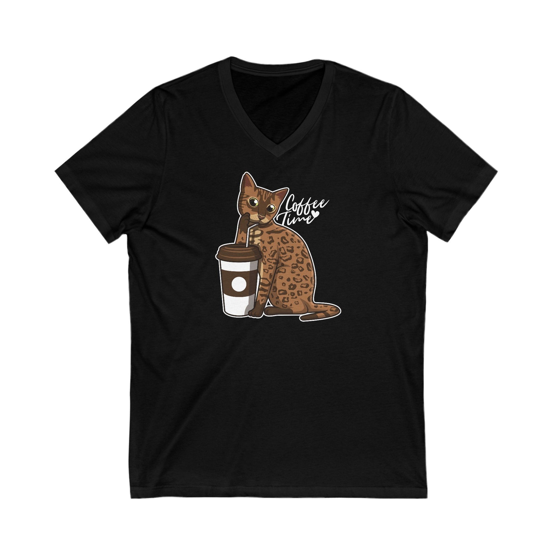 Black Drinking Cat T-Shirt Unisex V-Neck