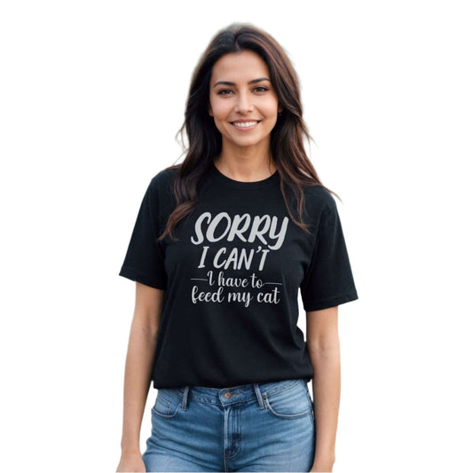 Black Feed My Cat T-Shirt Unisex Crew Neck
