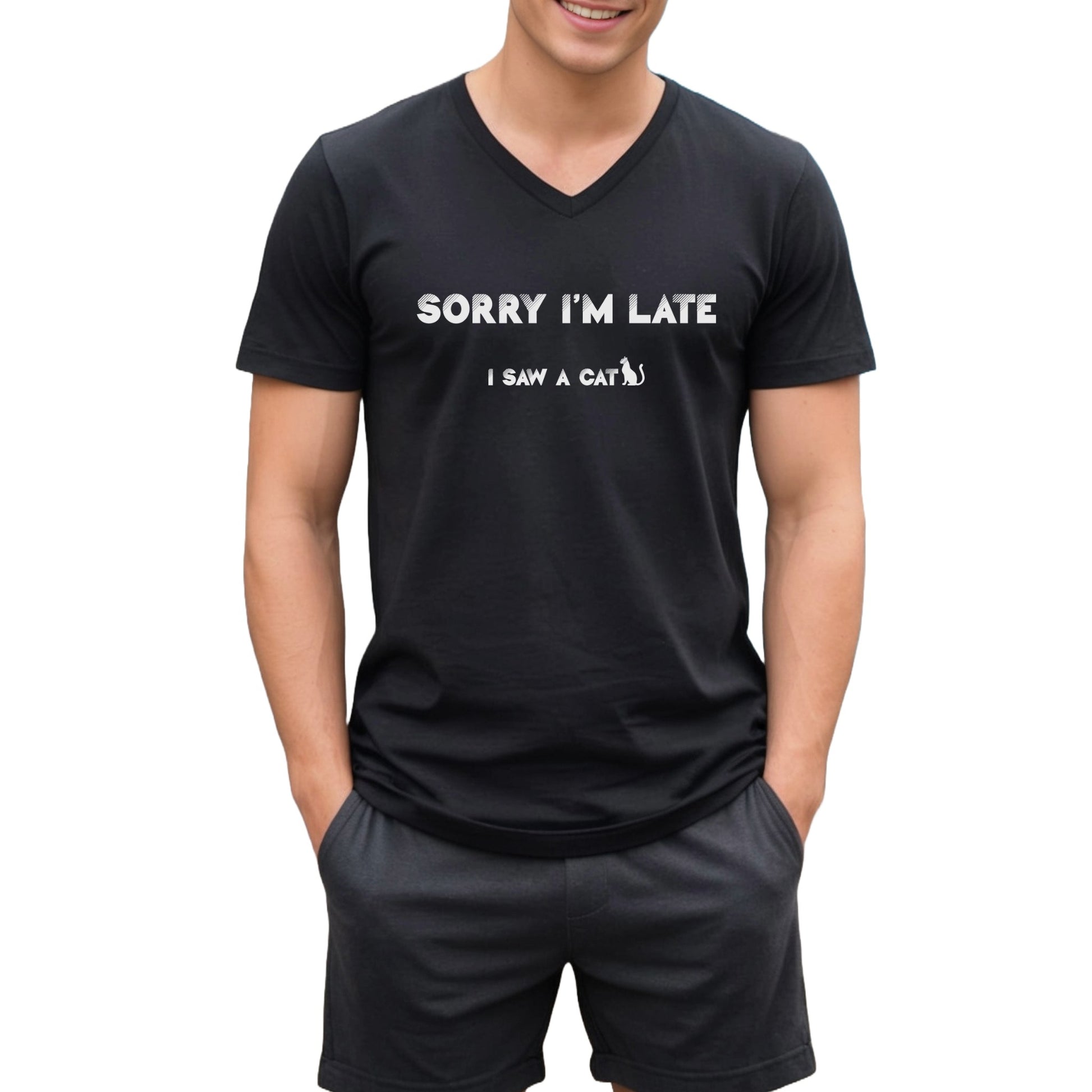 Black I Saw A Cat V-Neck Unisex T-Shirt