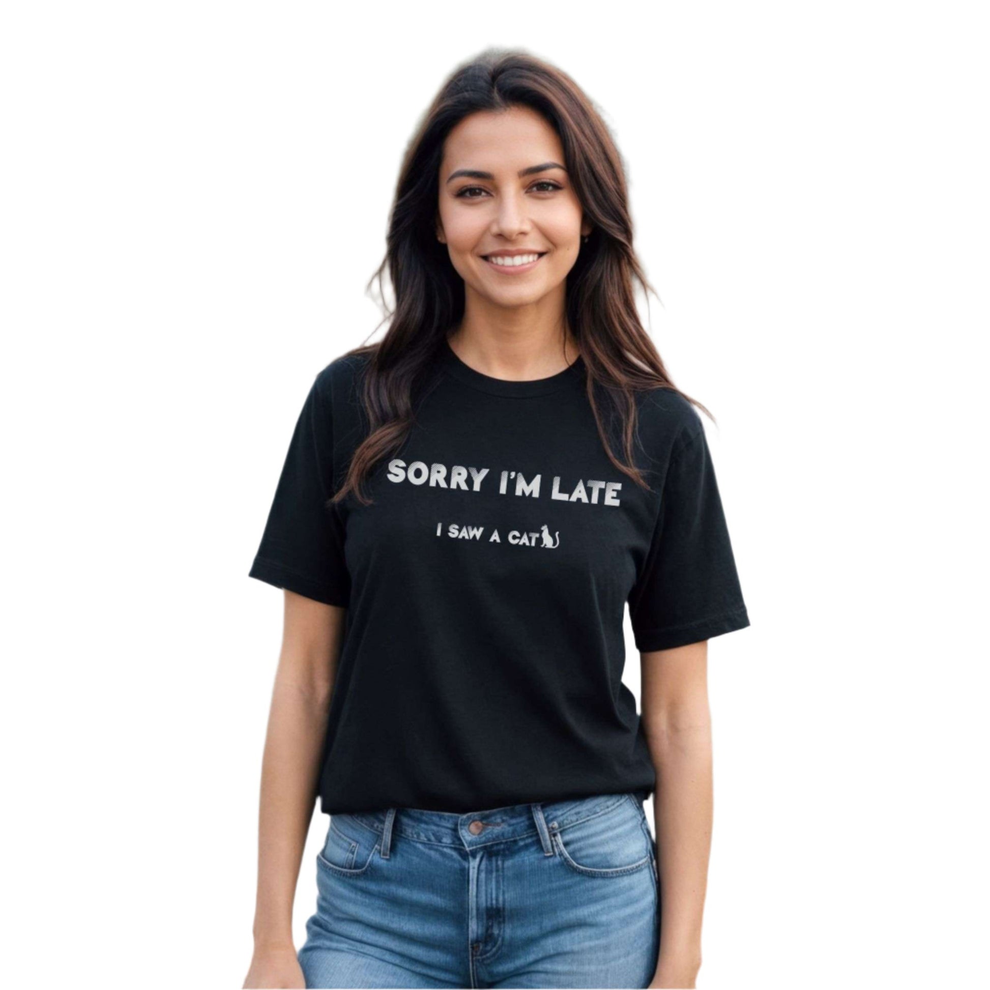 Black I Saw A Cat T-Shirt Unisex Crew Neck 