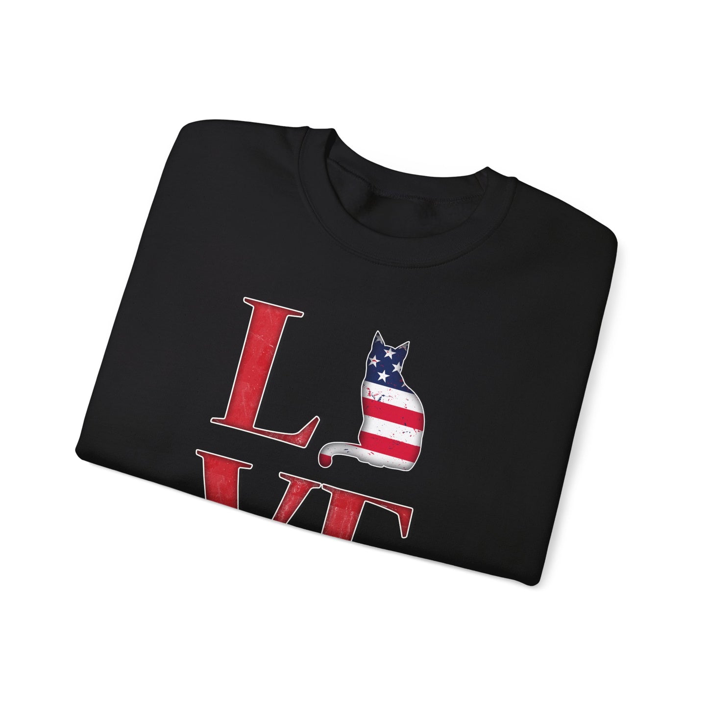 Black LOVE USA Cat Themed Crewneck Unisex Sweatshirt