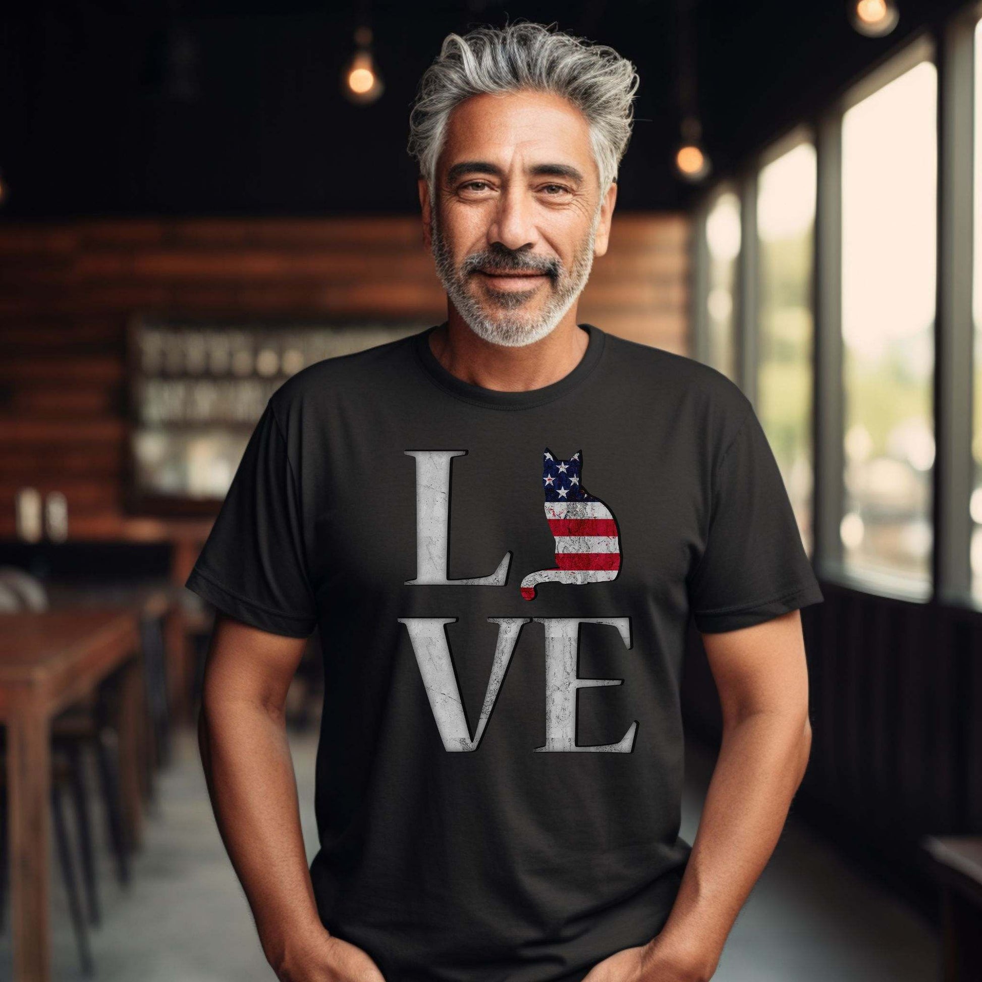 Black Love USA T-Shirt Cat Themed Unisex