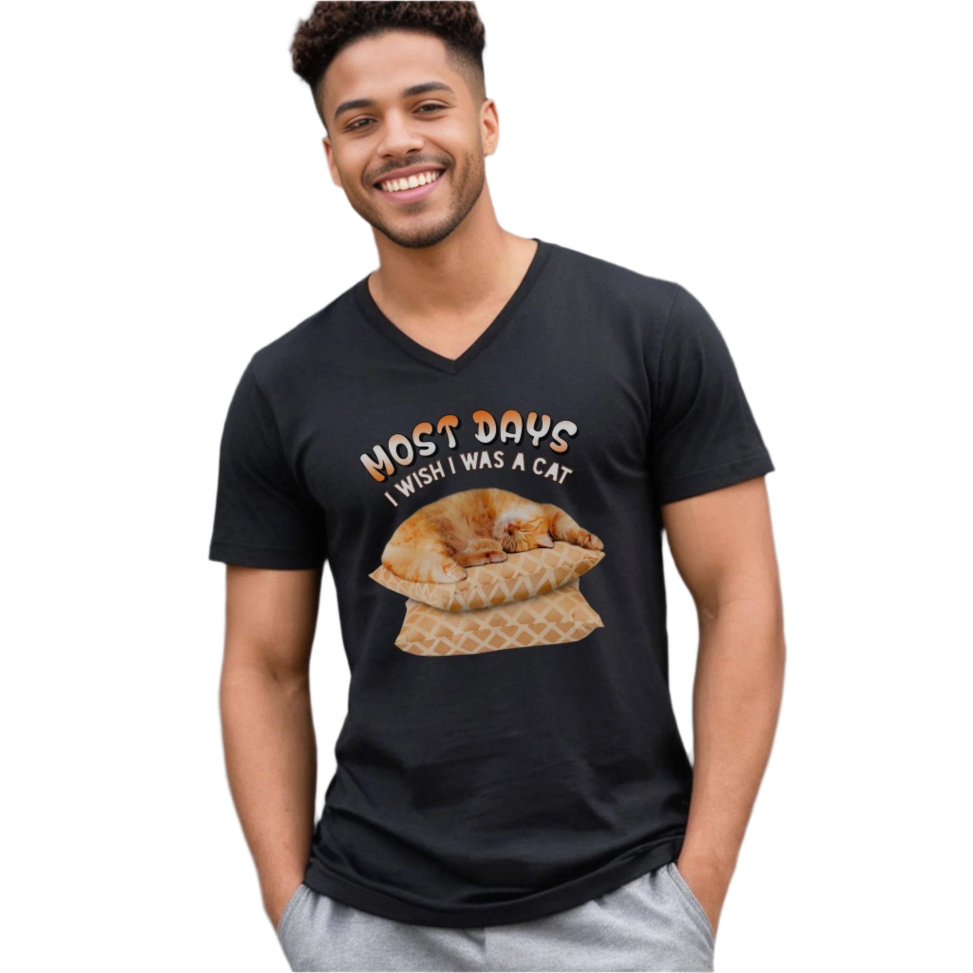 Black Most Days I Wish I Was A Cat T-Shirt Unisex V-Neck