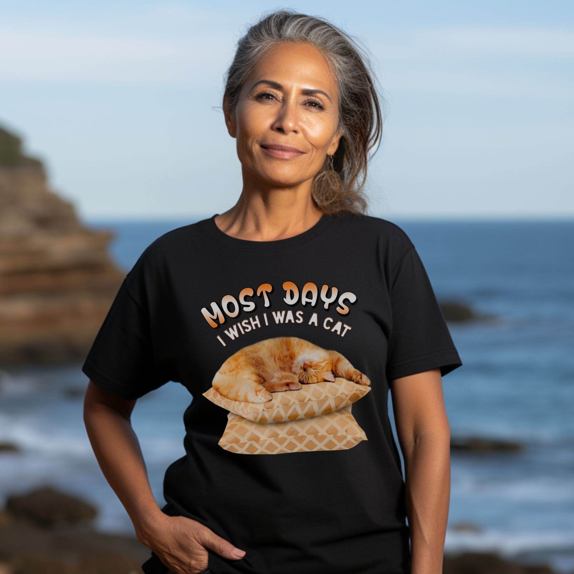 Black Most Days Cat T-Shirt Unisex Crew Neck