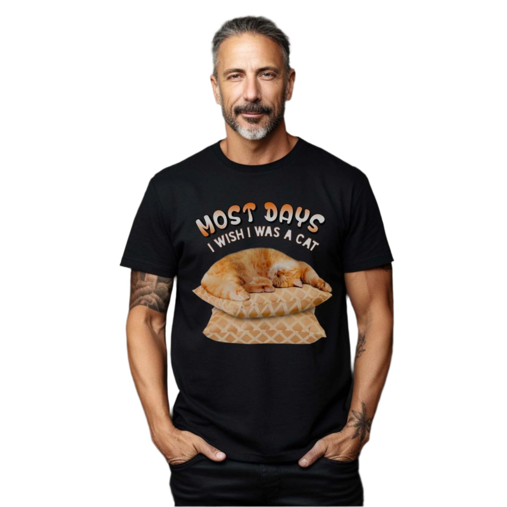 Black Most Days Cat T-Shirt Unisex Crew Neck