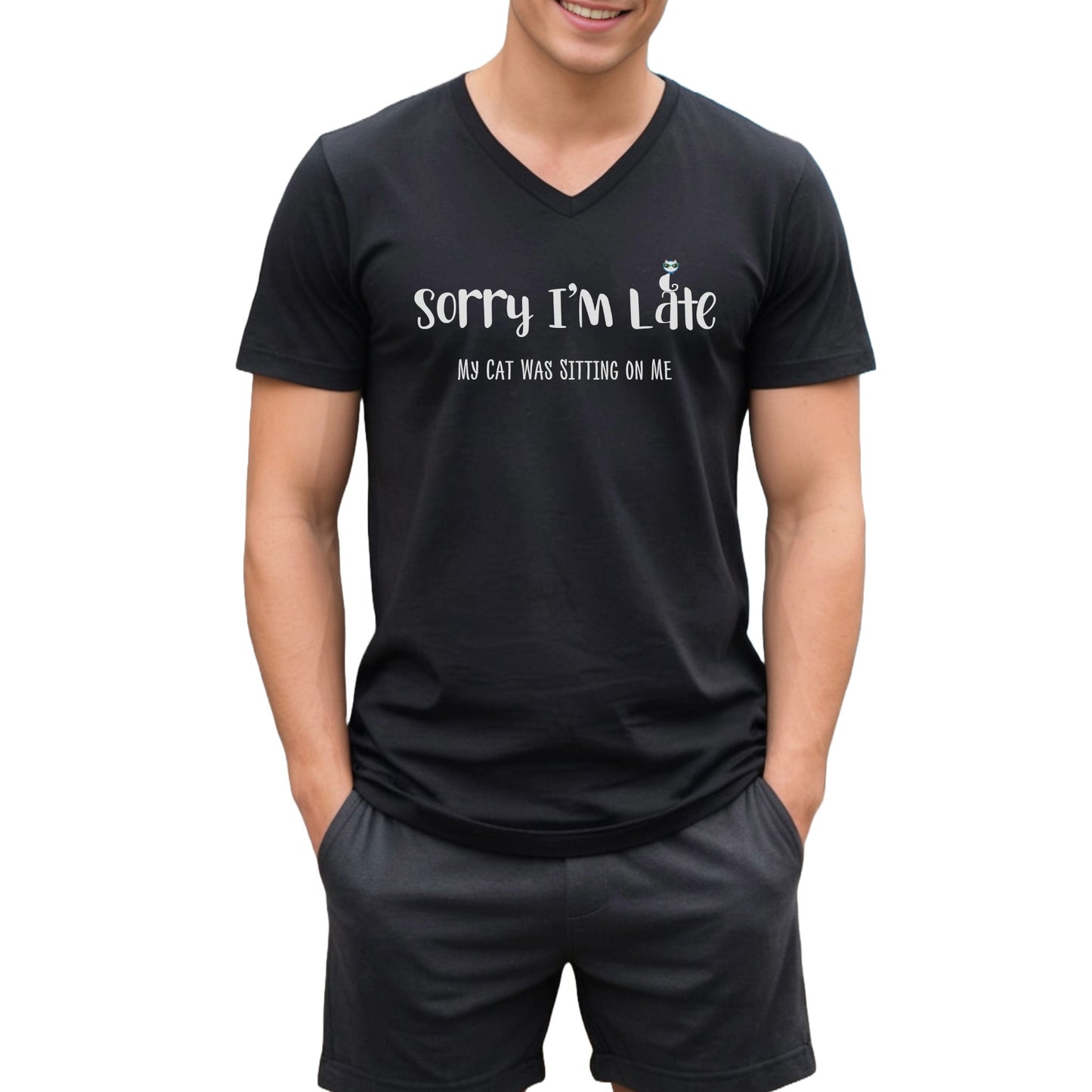 Black My Cat Was Sitting n Me T-Shirt V-Neck Unisex