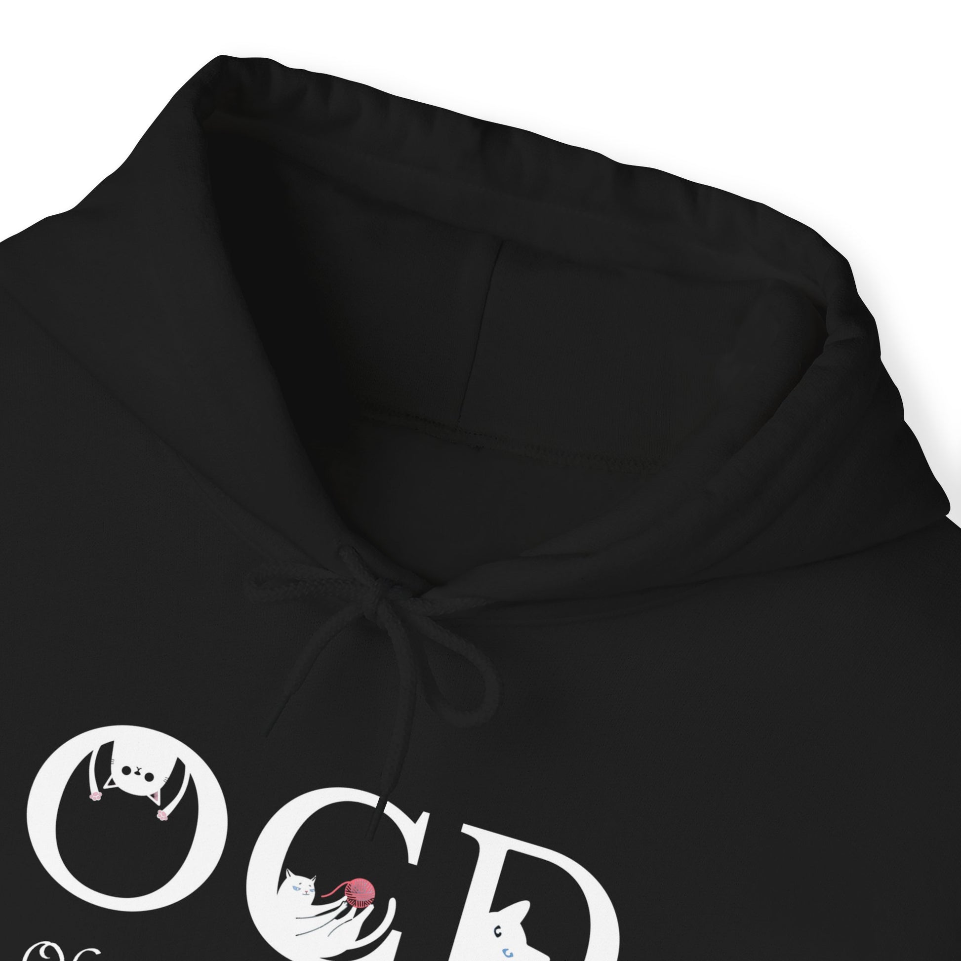 Black OCD Cat Themed Unisex Hooded Sweatshirt