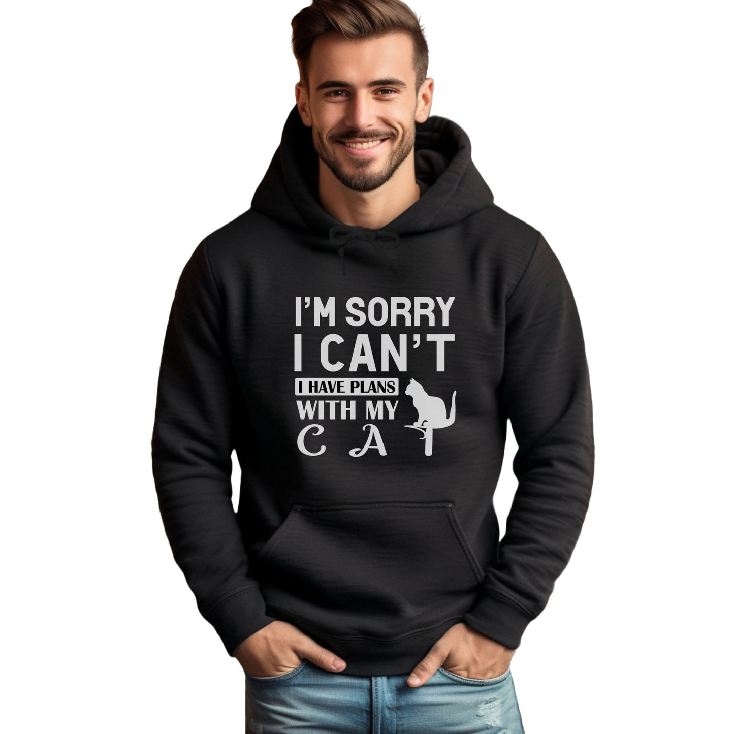 Black Plans With My Cat Hooded Sweatshirt Unisex