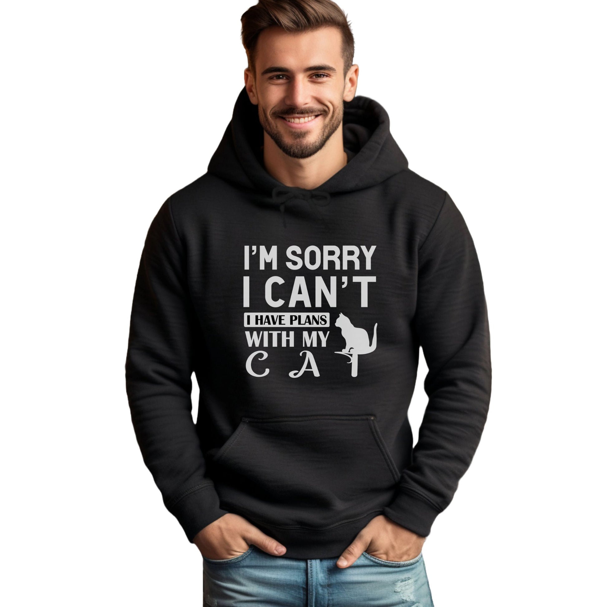 Black Plans With My Cat Hooded Sweatshirt Unisex