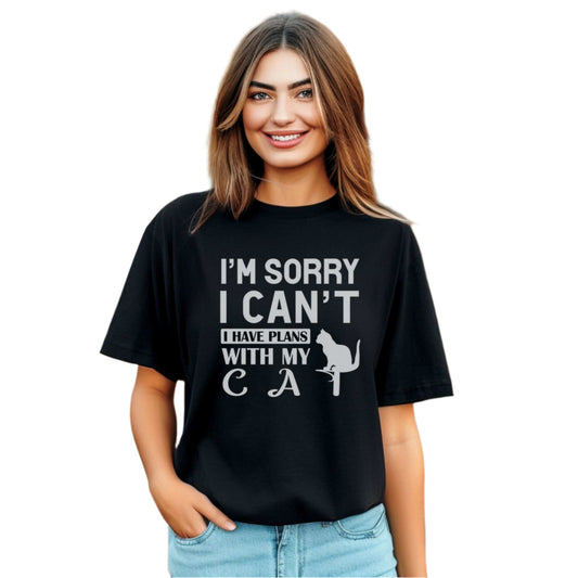 Black Plans With My Cat T-Shirt Unisex Crew Neck