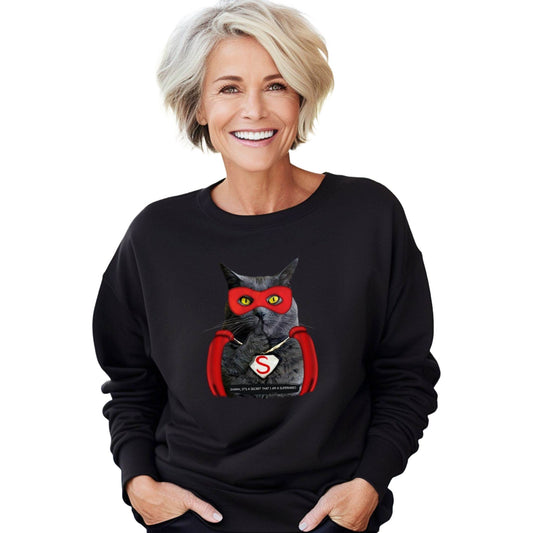 Black Super Cat Crewneck Unisex Sweatshirt