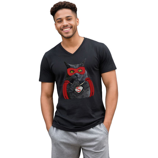 Black Super Cat V-Neck Unisex T-Shirt