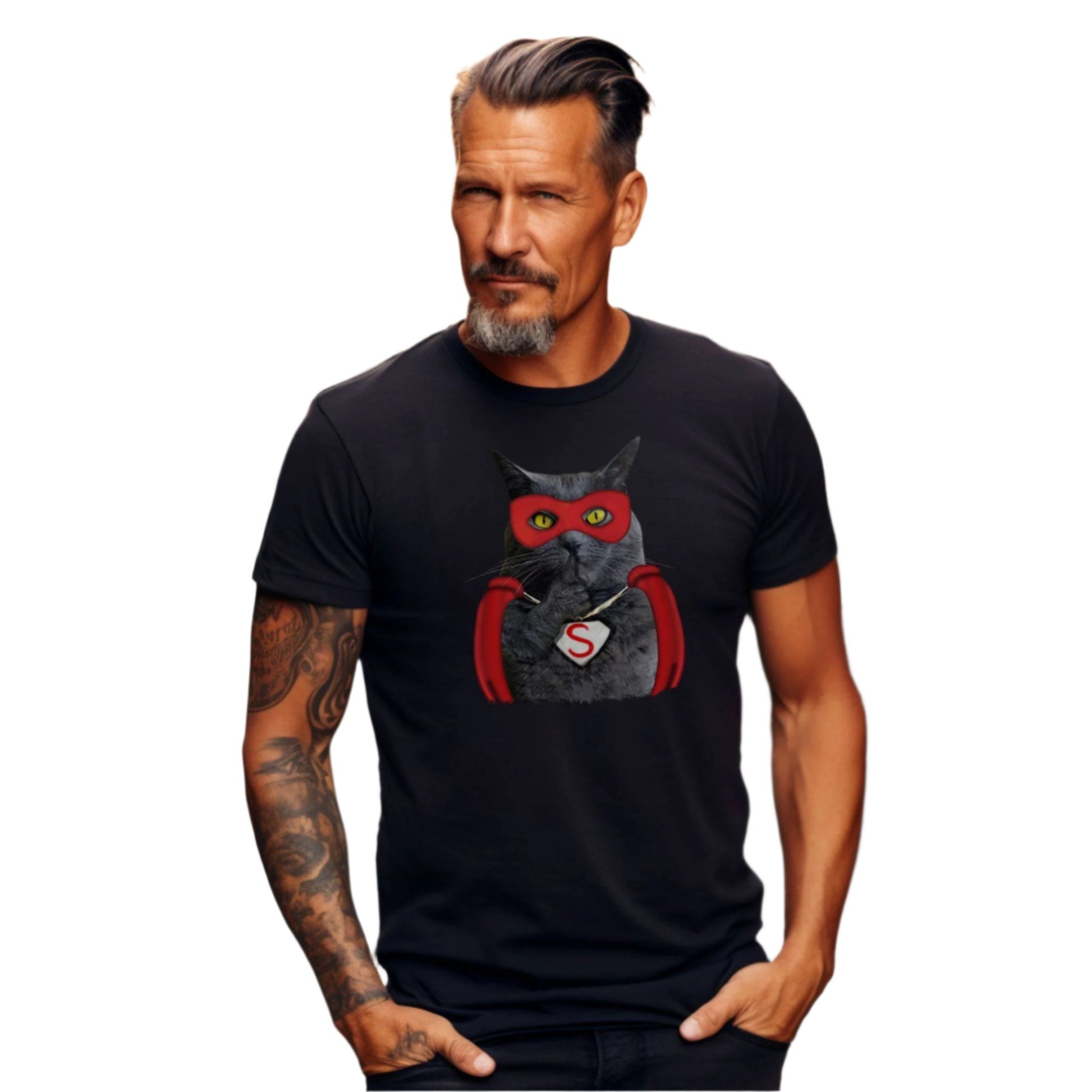Black Super Cat T-Shirt Unisex Crew Neck