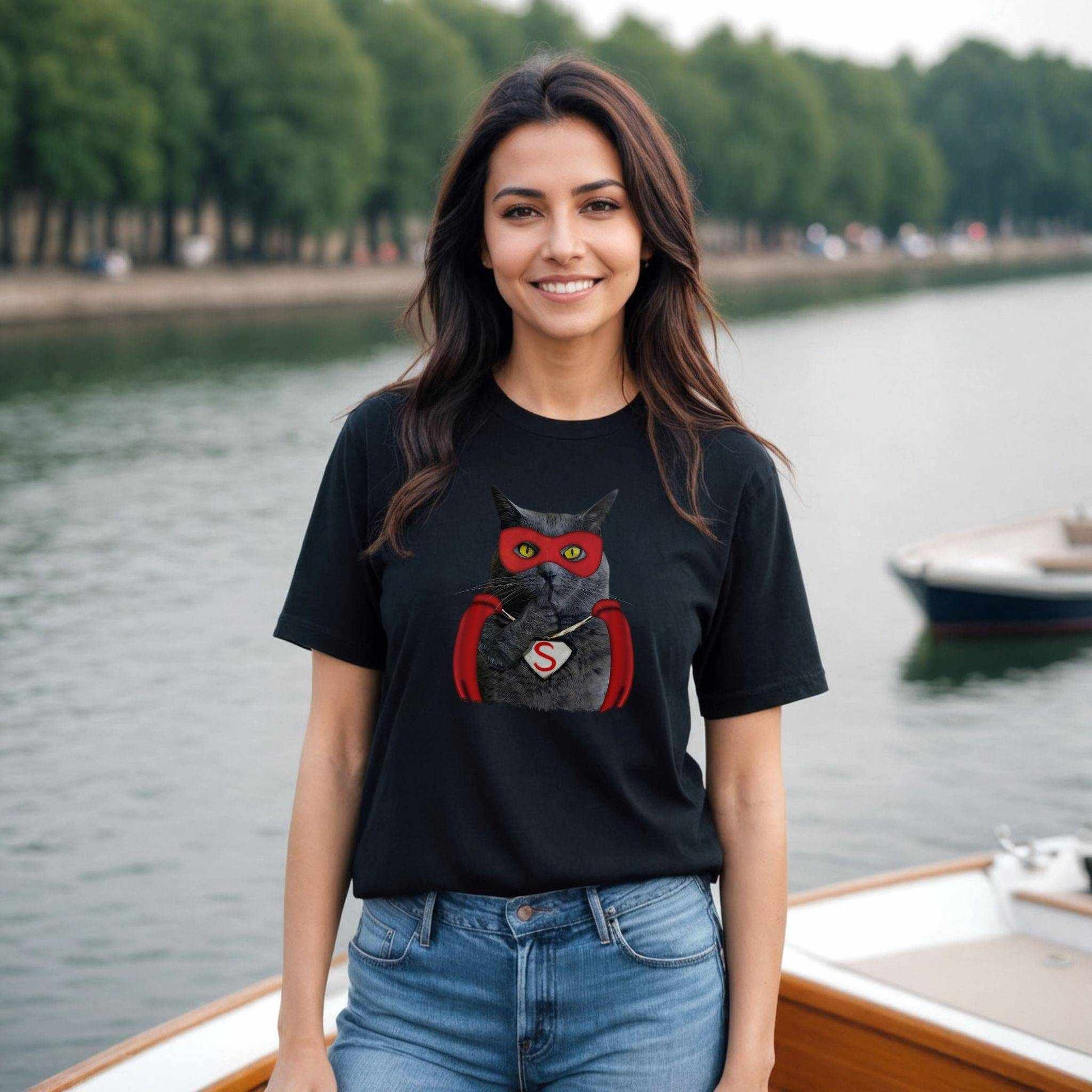 Black Super Cat T-Shirt Unisex Crew Neck