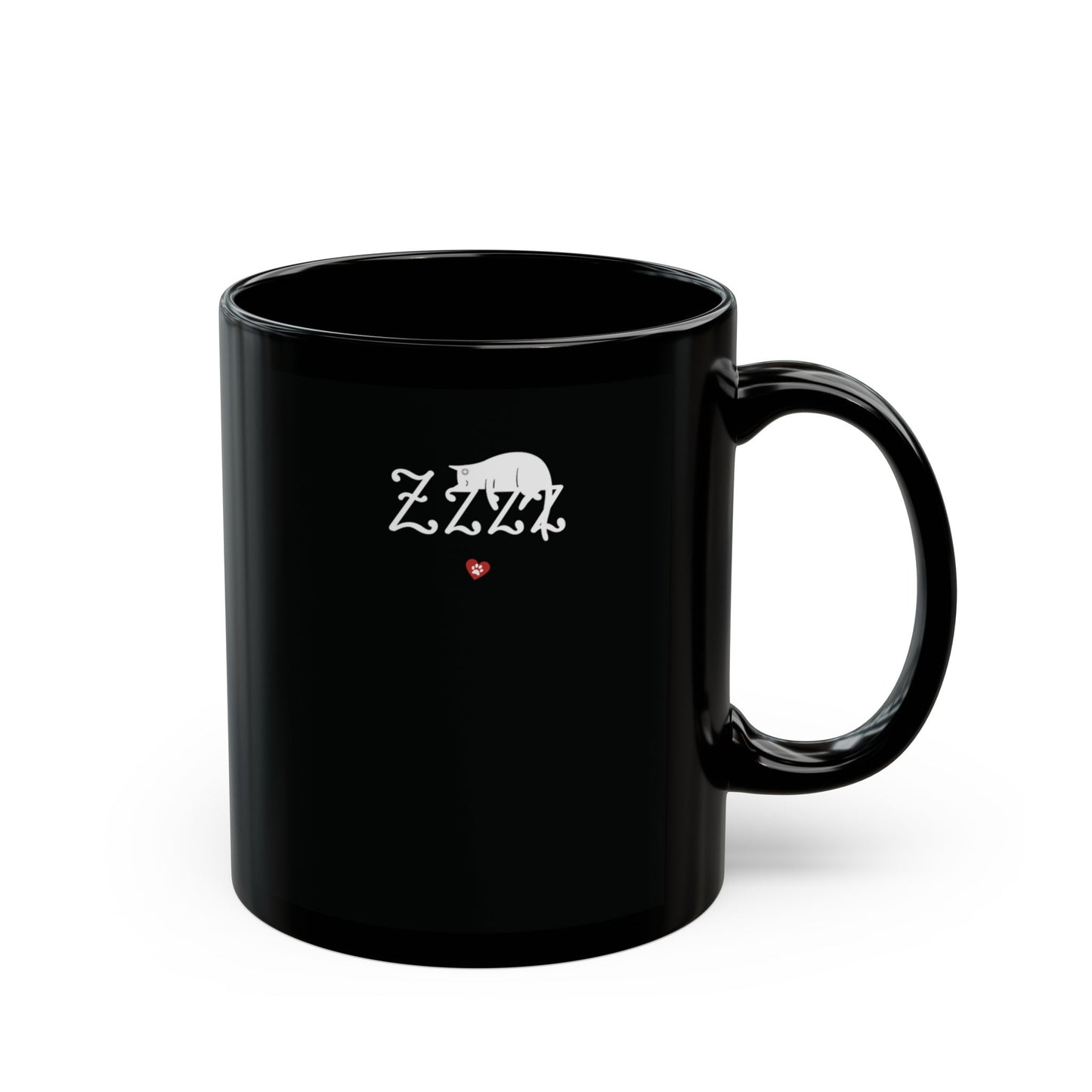 Black mug with white text 'I'm not lazy, I'm catlike' and cat illustration.