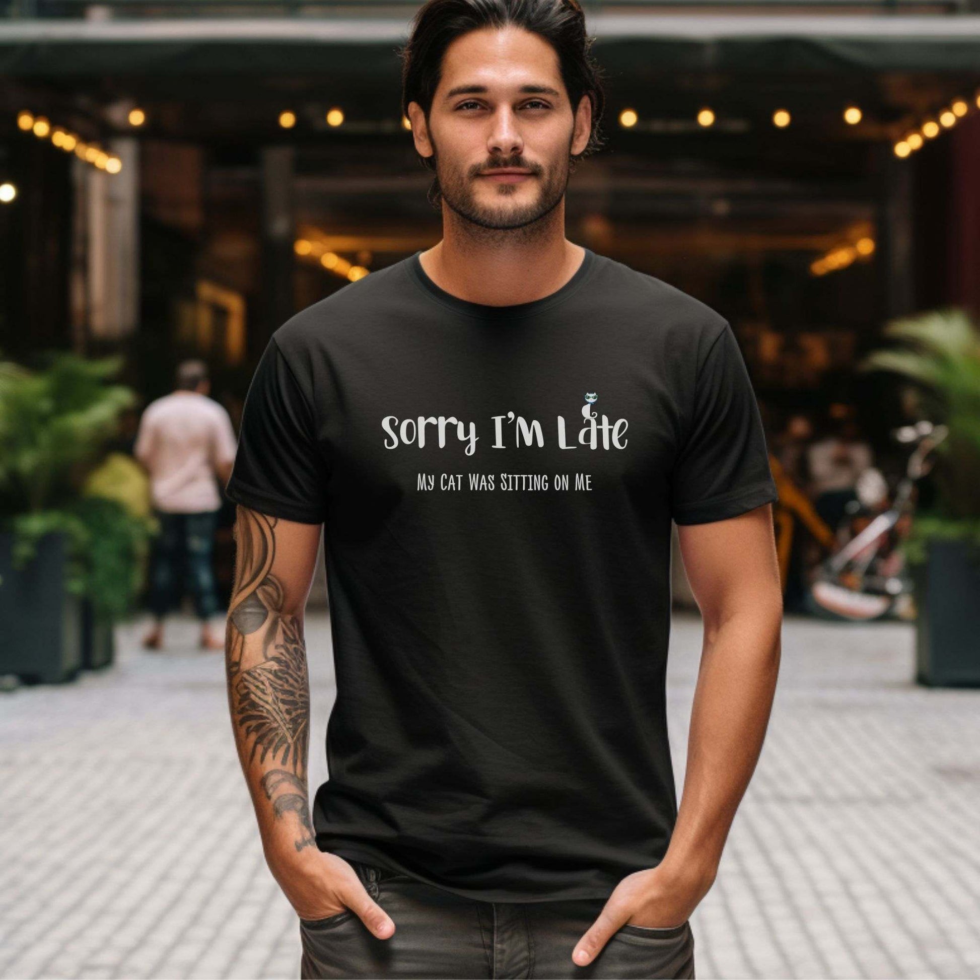 Black_my_cat_was_sitting_on_me_T-shirt_unisex Crew Neck