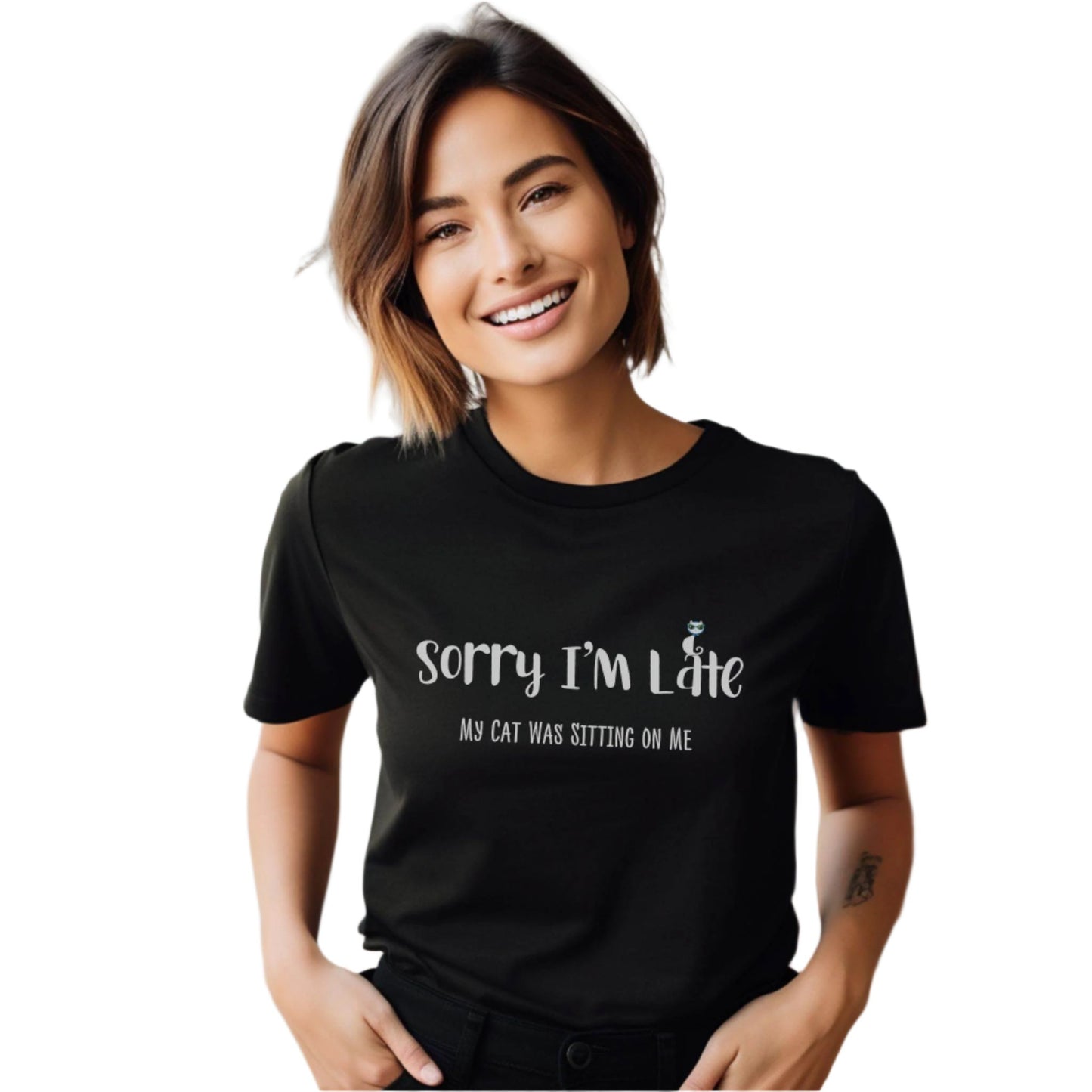 Black_my_cat_was_sitting_on_me_T-shirt_unisex Crew Neck