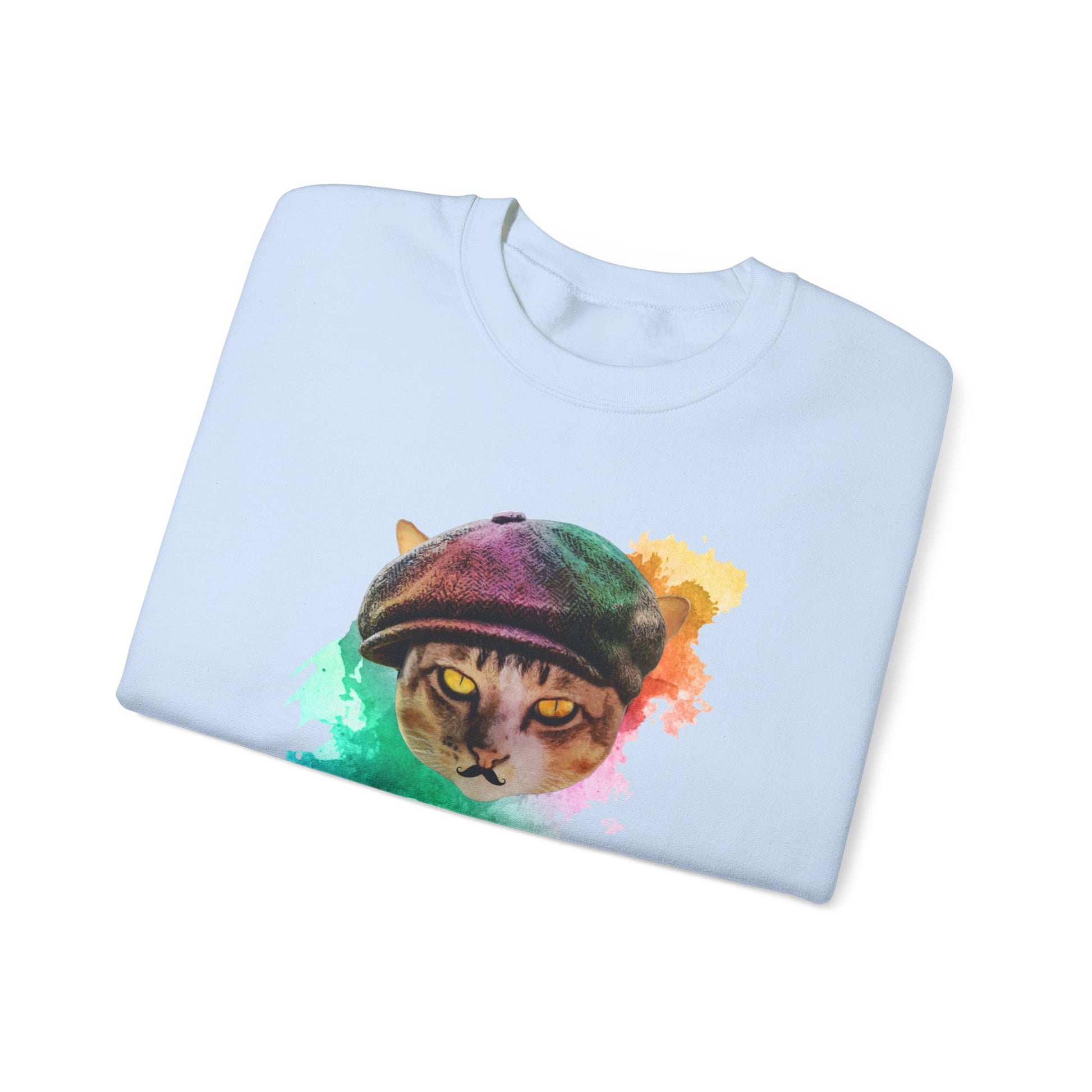 Pale Blue Baker Boy Cat Themed Crewneck Unisex Sweatshirt