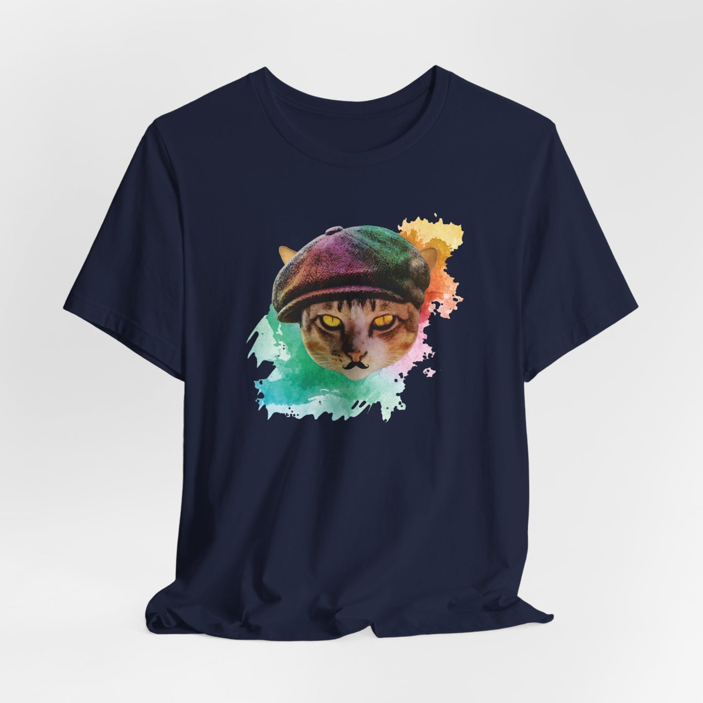 Navy Baker Boy Cat T-Shirt Unisex Crew Neck