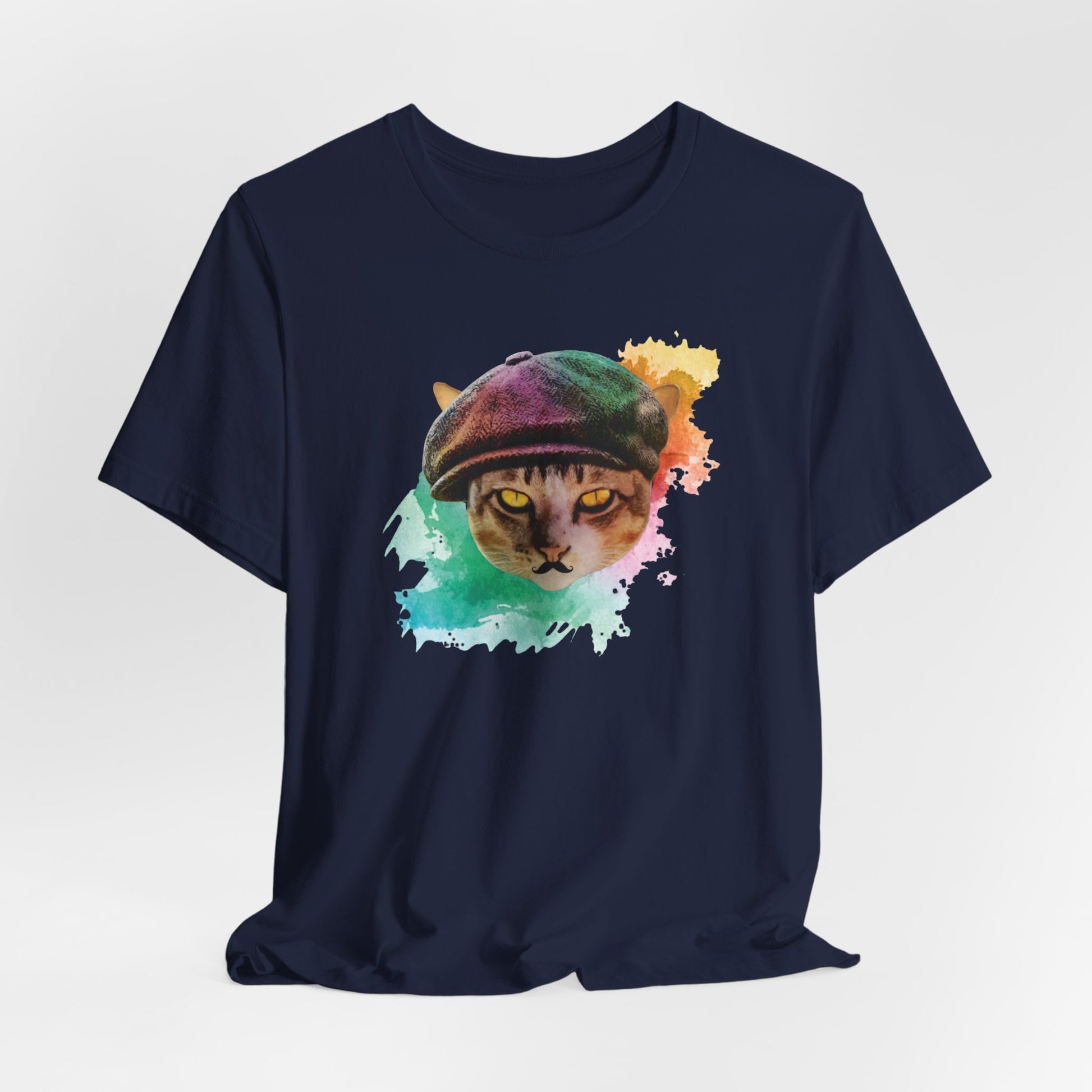 Navy Baker Boy Cat T-Shirt Unisex Crew Neck