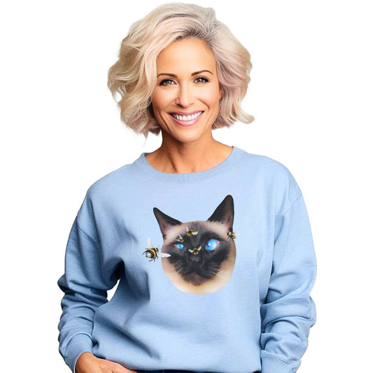 Pale Blue Buzz Off Cat Themed Crewneck Unisex Sweatshirt