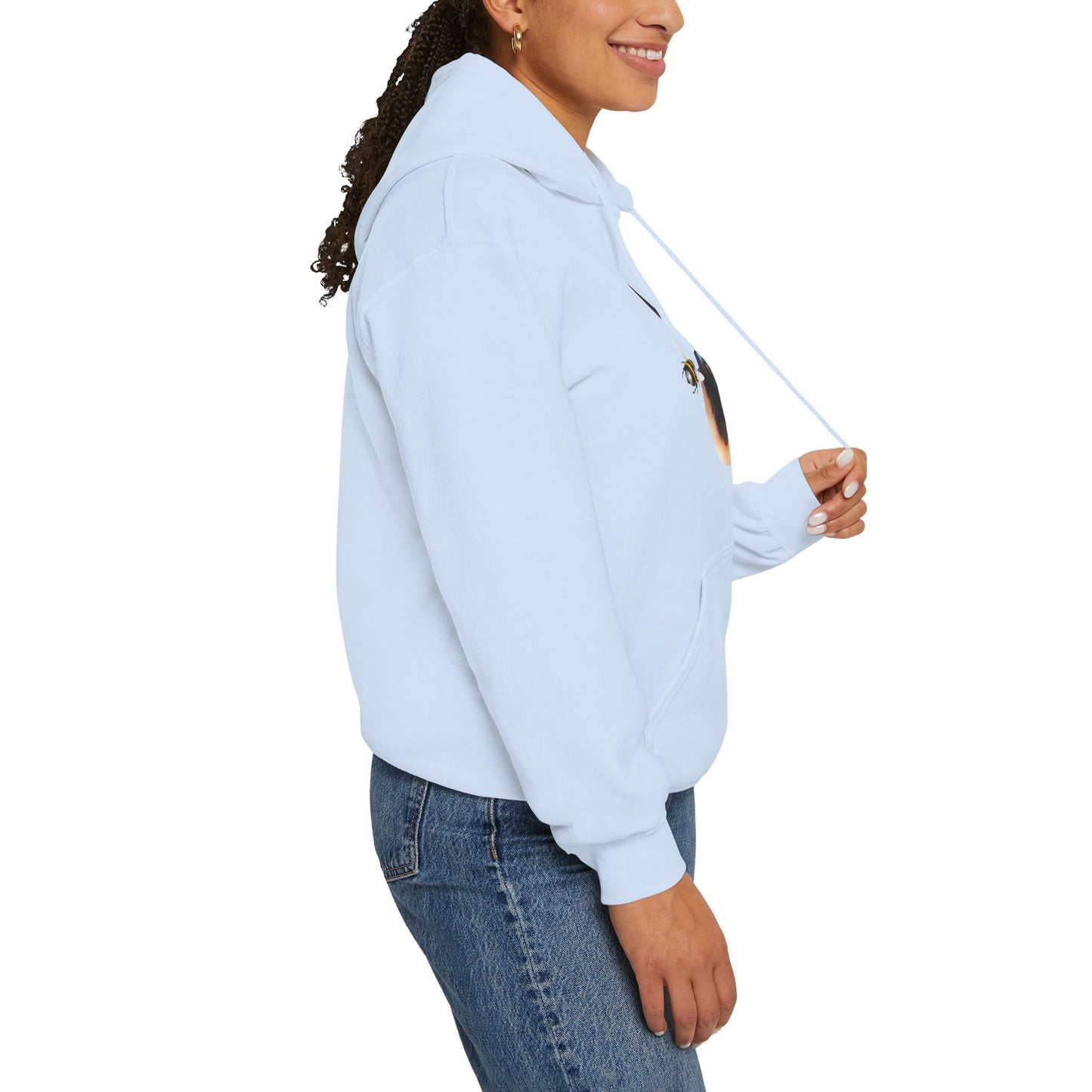 Pale Blue Buzz Off Cat Themed Hooded Sweatshirt Unisex