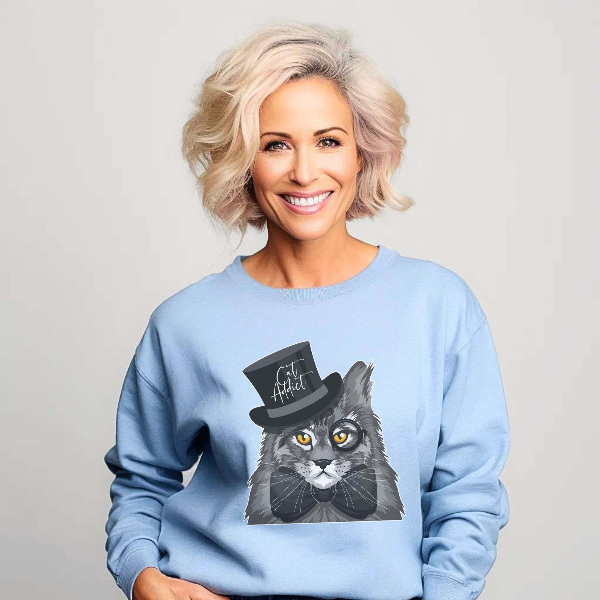 Pale Blue Maine Coon Cat Addict Crewneck Unisex Sweatshirt