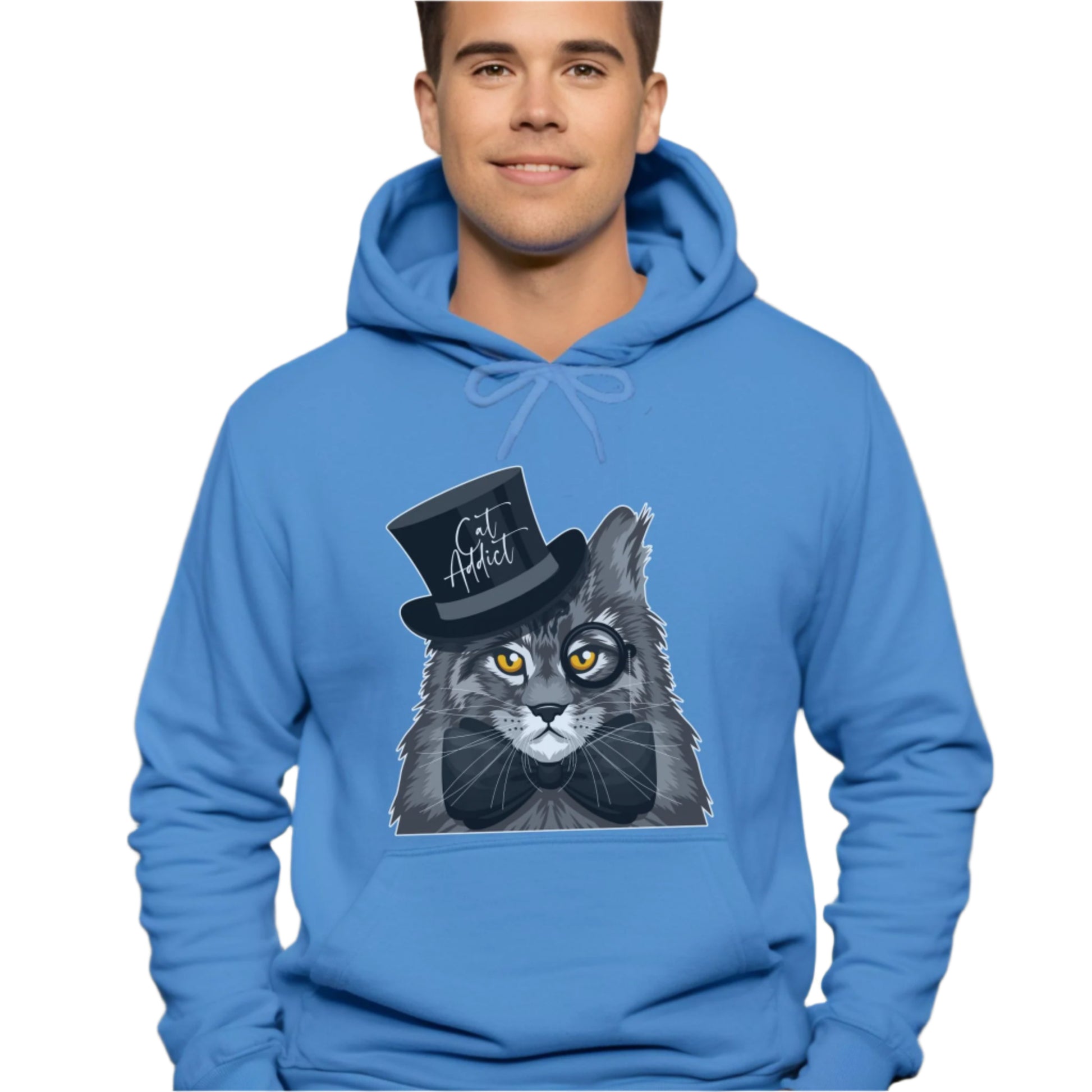 Carolina Blue Cat Addict_Maine Coon Feline Themed Hooded_Sweatshirt Unisex