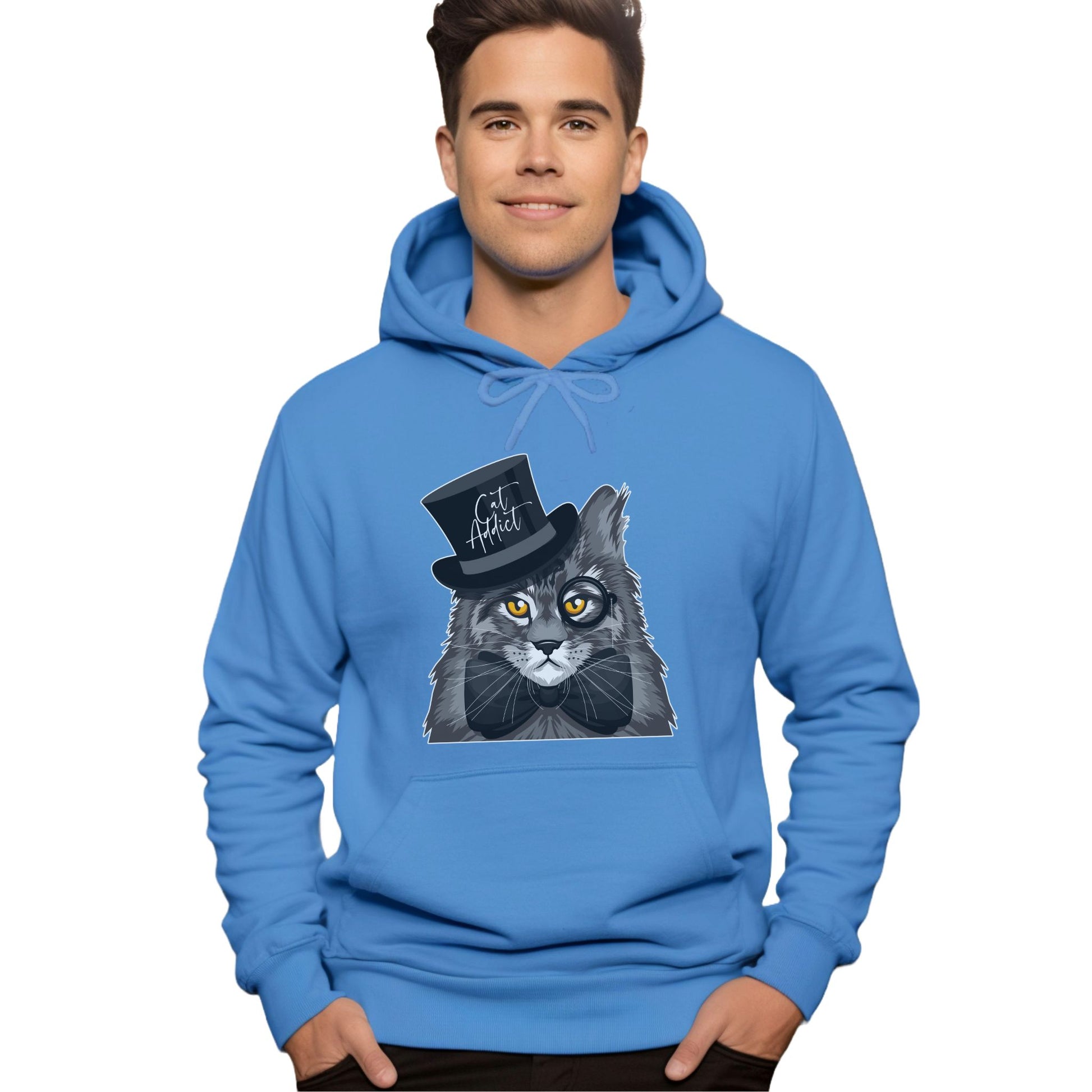 Carolina Blue Cat Addict_Maine Coon Feline Themed Hooded_Sweatshirt Unisex