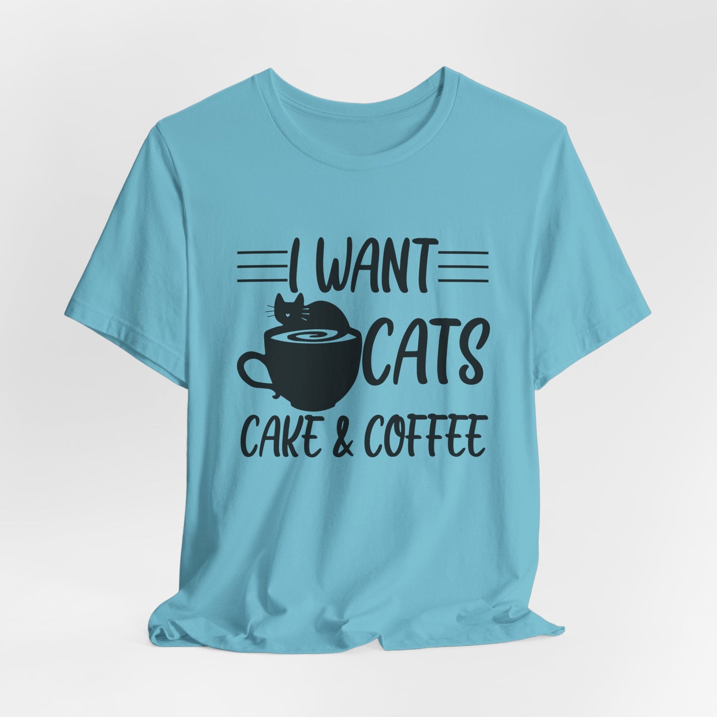 Turquoise Cats Cake & Coffee T-Shirt Unisex Crew Neck