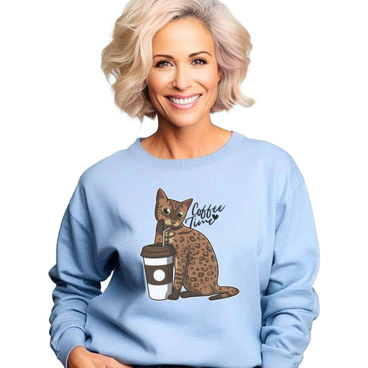 Pale Blue Drinking Bengal Cat Unisex Sweatshirt