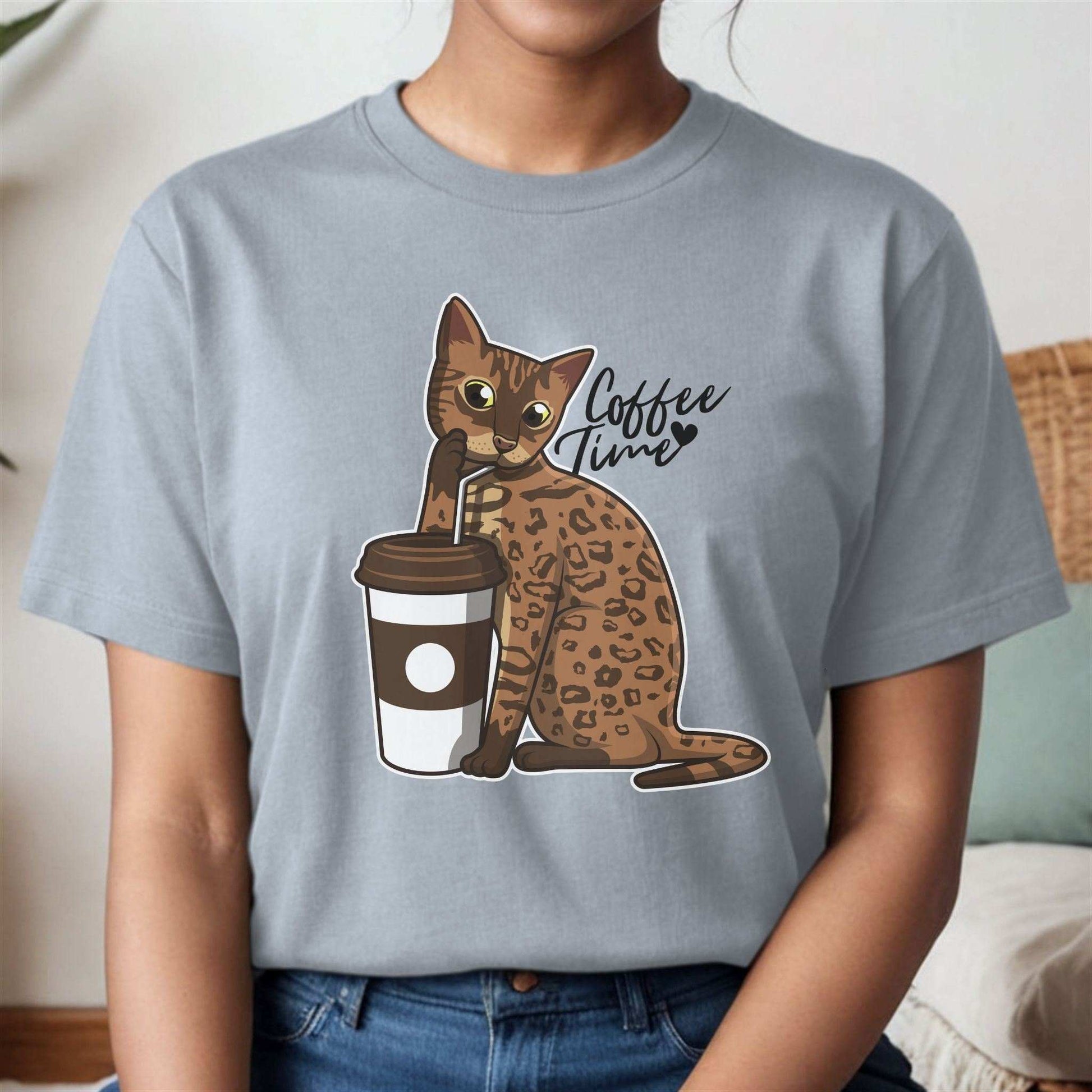 Light Blue Drinking Cat T-Shirt Unisex