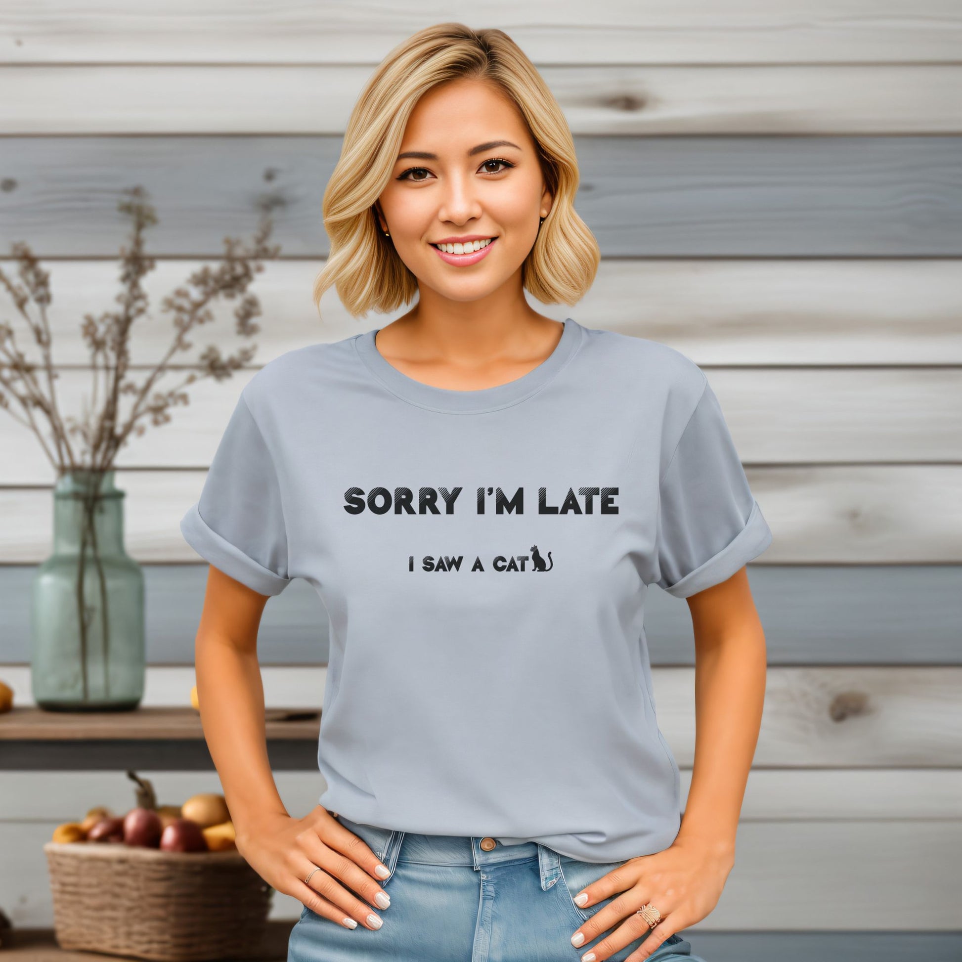 Light Blue I Saw A Cat T-Shirt Unisex Crew Neck 