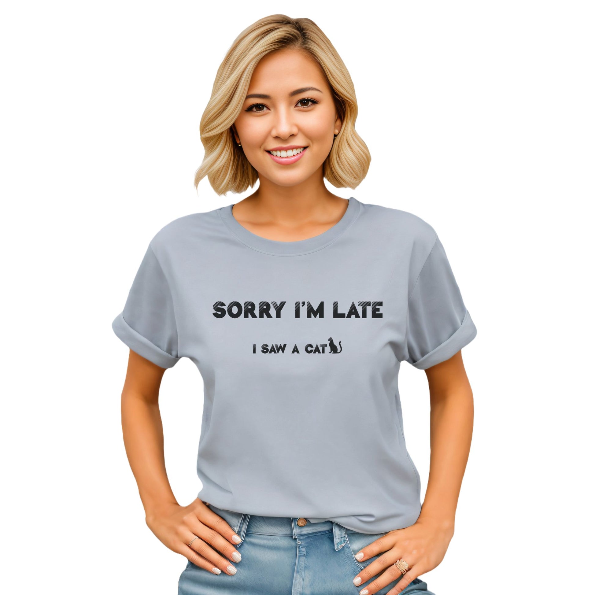 Light Blue I Saw A Cat T-Shirt Unisex Crew Neck 