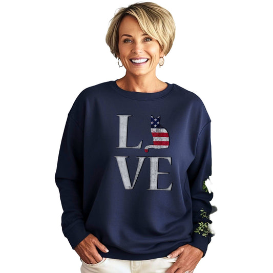 Navy LOVE USA Cat Themed Crewneck Unisex Sweatshirt
