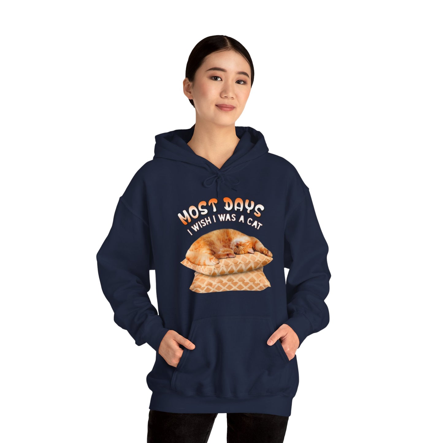 Navy Most Days Cat Themed Hooded Sweatshirt Unisex 
