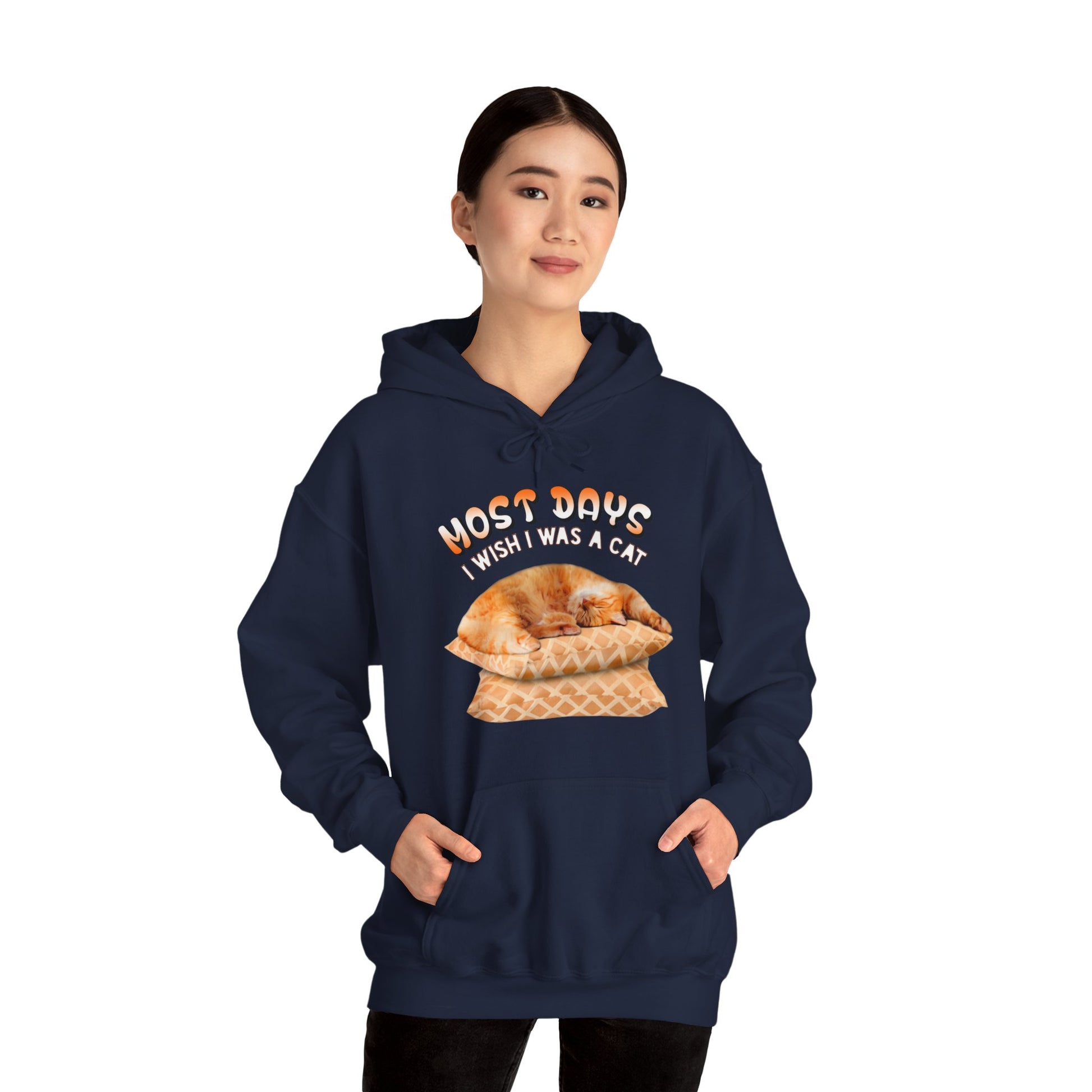 Navy Most Days Cat Themed Hooded Sweatshirt Unisex 