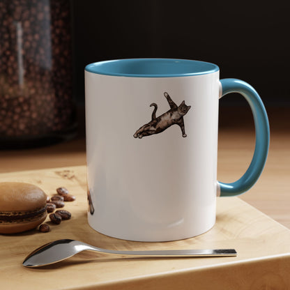 Mug with an illustration of a cat in a yoga pose