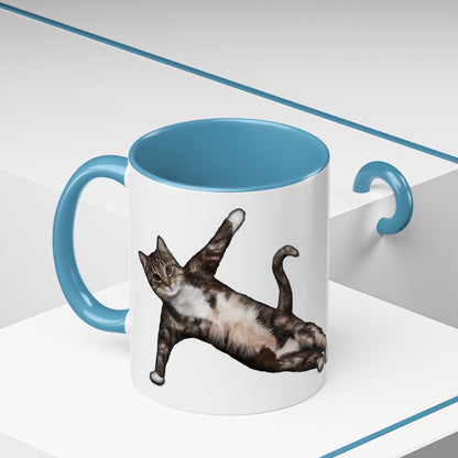 Mug with an illustration of a cat in a yoga pose
