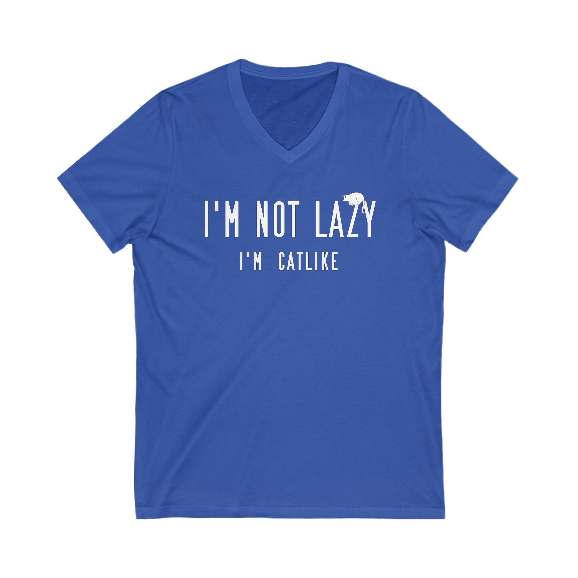 Royal Blue Not Lazy Cat T-Shirt Unisex V-Neck