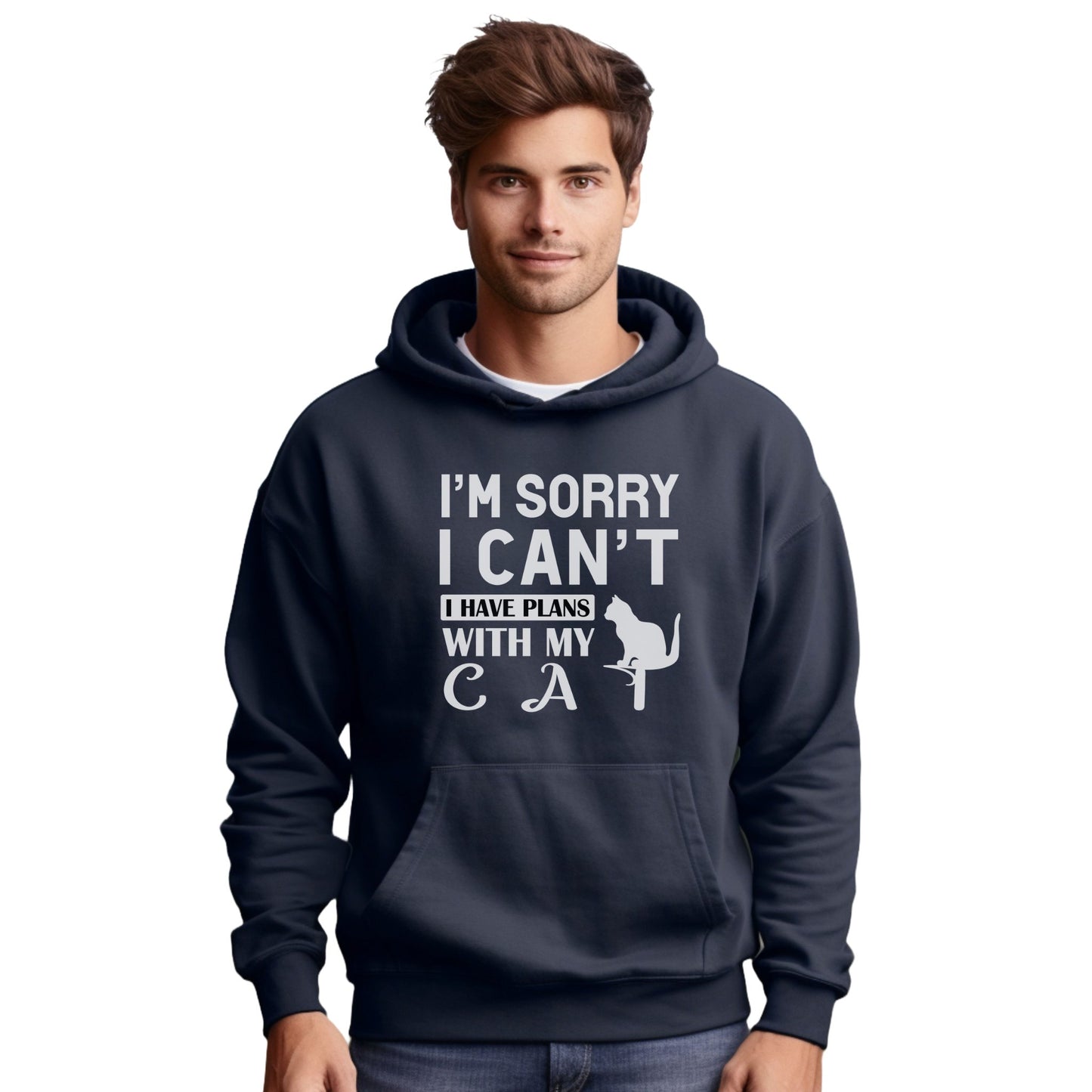 Navy Plans With My Cat Hooded Sweatshirt Unisex