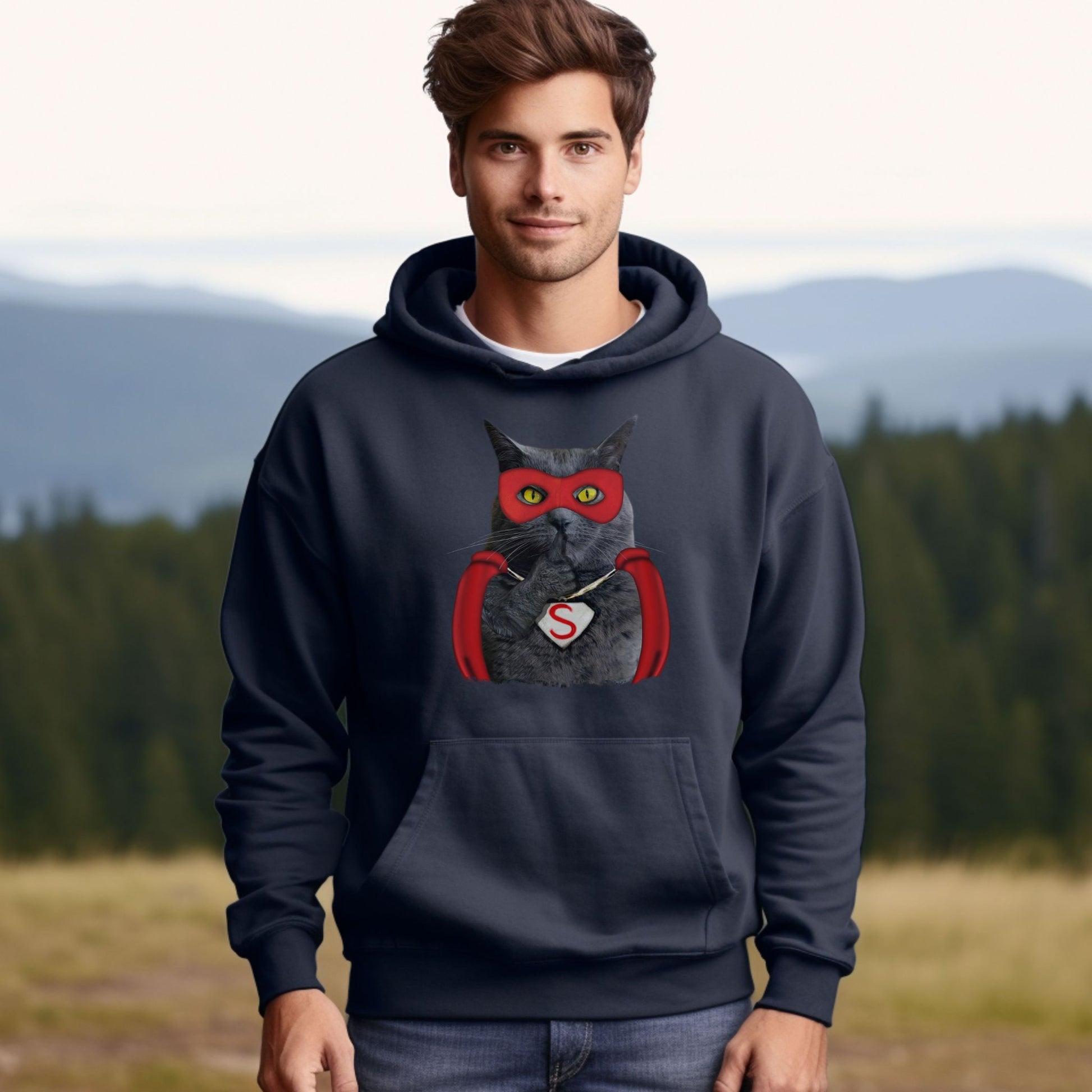 Navy Super Cat Hooded Sweatshirt Unisex