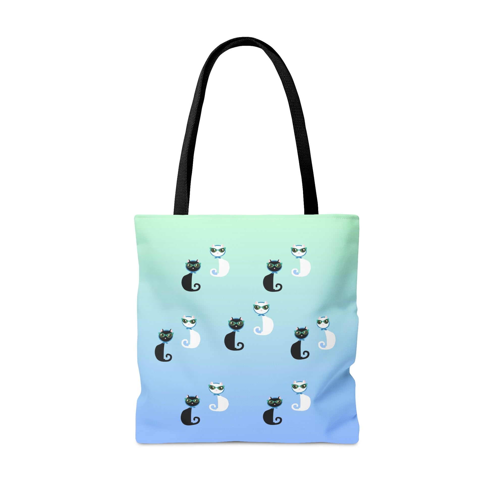 Tote bag with the text "Sorry I'm Late My Cat Was Sitting On Me" and black and white cat illustrations. 