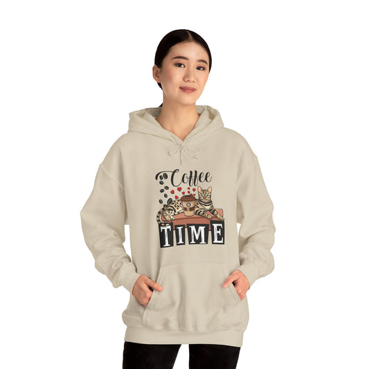 Sand C☕ffee Beans & Love Hearts Cat Themed Hooded Sweatshirt Unisex