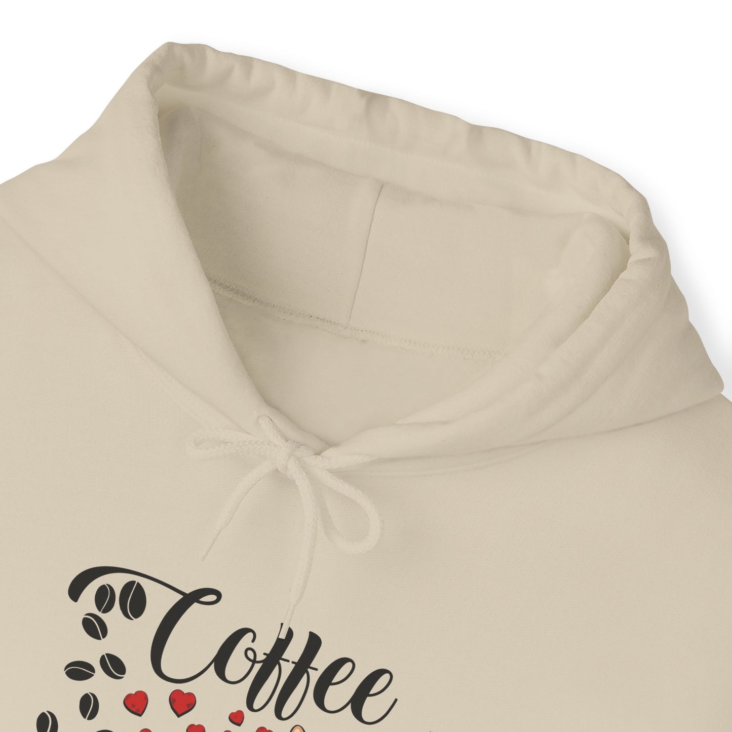 Sand C☕ffee Beans & Love Hearts Cat Themed Hooded Sweatshirt Unisex
