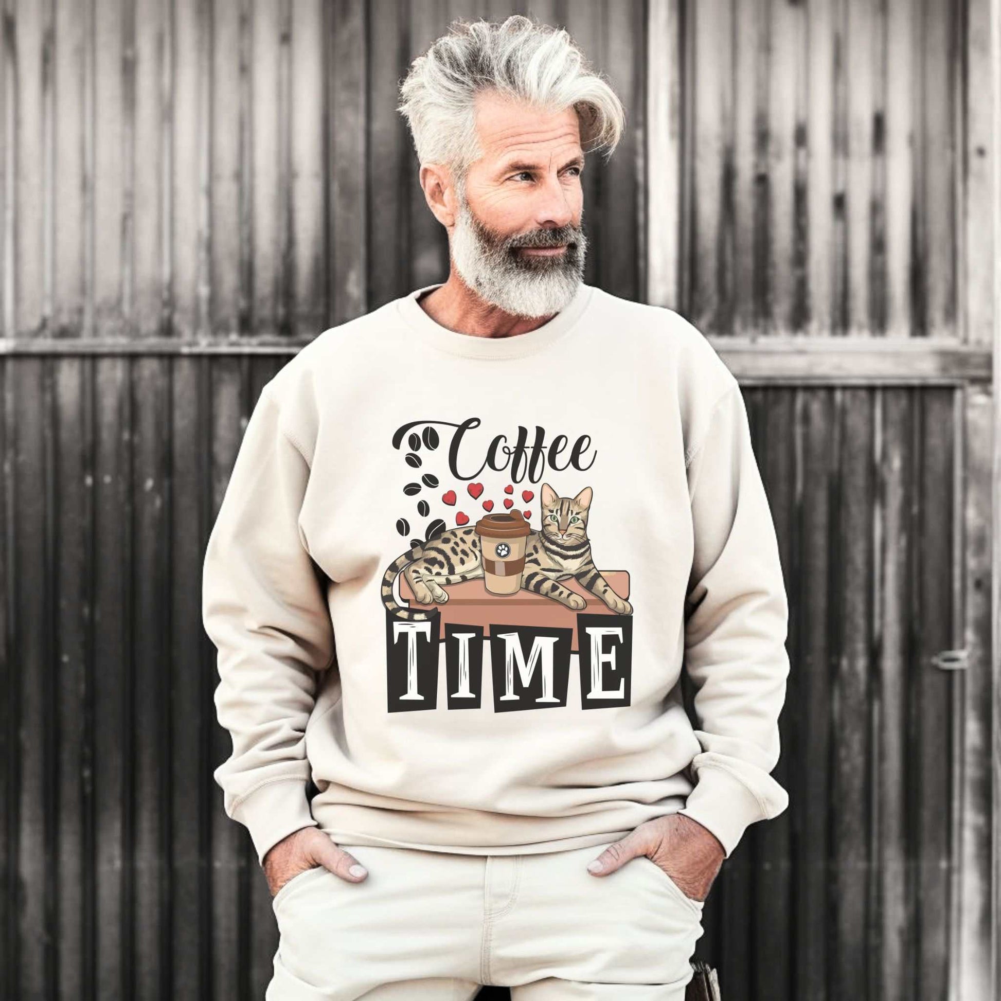 Sand Coffee Beans & Love Hearts Bengal Cat Themed Unisex Sweatshirt