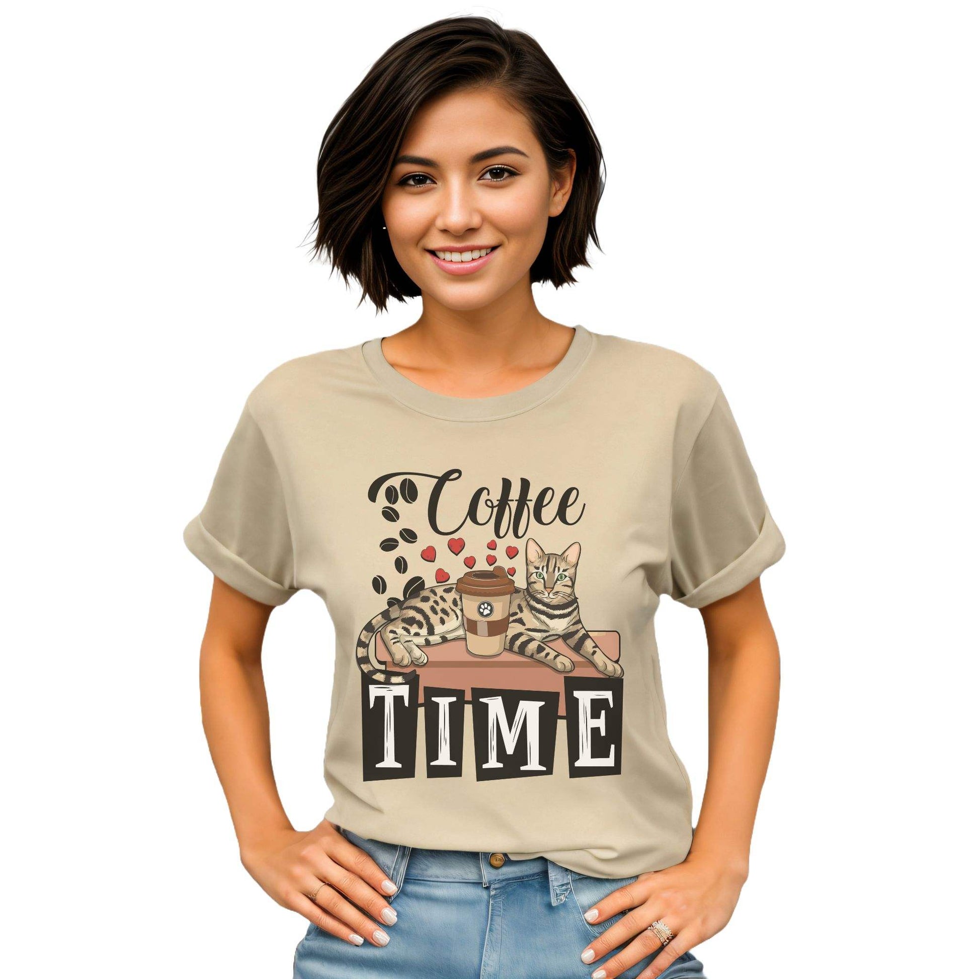 Soft Cream_Coffee_Beans_Love_Hearts_T-Shirt_Unisex Bengal Cat